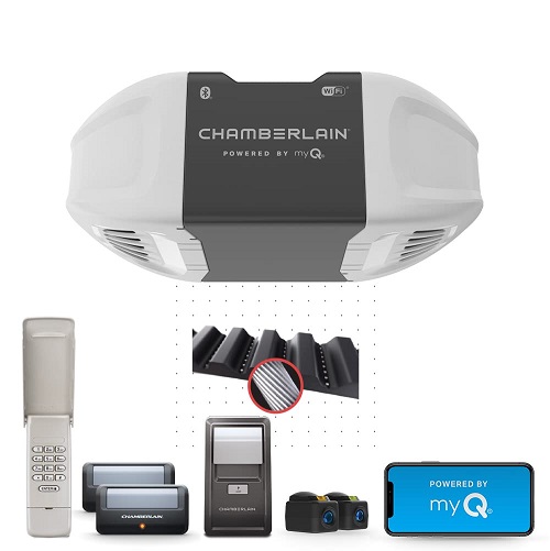 Chamberlain B2405 Smart myQ Smartphone Controlled-Ultra Quiet, Strong Belt Drive, Wireless Keypad Included, Blue Garage Door Opener , White B2405 Door Opener, only $167.99