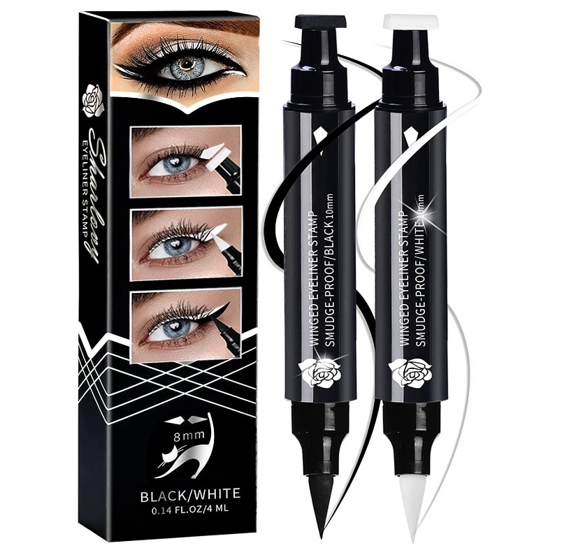 SHARLOVY Winged Eyeliner Stamp-2 Eyeliner Pens for Perfect Wing Cat Eye Stamp Eye Makeup(8MM, White&Black)