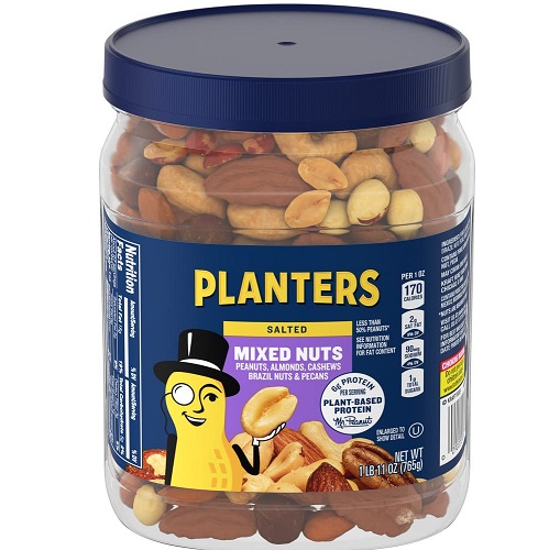 PLANTERS Mixed Nuts, Salted, 27 oz, Resealable Jar - Salted Nuts with Less than 50% Peanuts^ (*Nuts are Measured by Weight), Almonds, Cashews, Hazelnuts & Pecans - Kosher,  Now Only $9.48