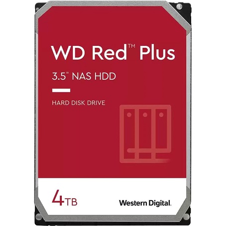 Western Digital 4TB WD Red Plus NAS Internal Hard Drive HDD - 5400 RPM, SATA 6 Gb/s, CMR, 256 MB Cache, 3.5