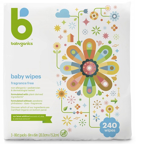 Baby Wipes, Babyganics Unscented Diaper Wipes, 240 Count, (3 Packs of 80), Non-Allergenic and formulated with Plant Derived Ingredients Wipes 80 Count (Pack of 3),  Only $9.49