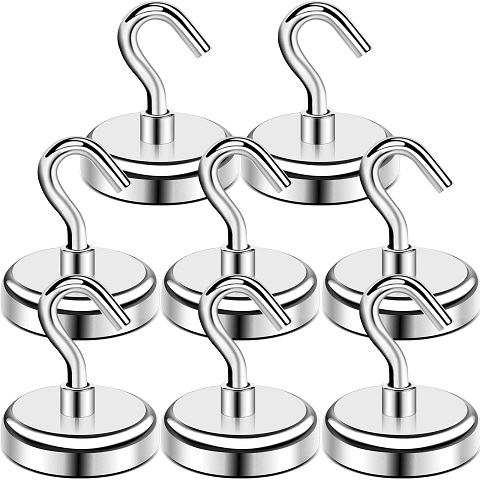 BAVITE Heavy Duty Magnetic Hooks,100 LB（8pack） Strong Neodymium Magnet Hook for Home, Kitchen, Workplace, Office and Garage,32mm(1.26inch) in Diameter 32mm-8P,  Only $14.4