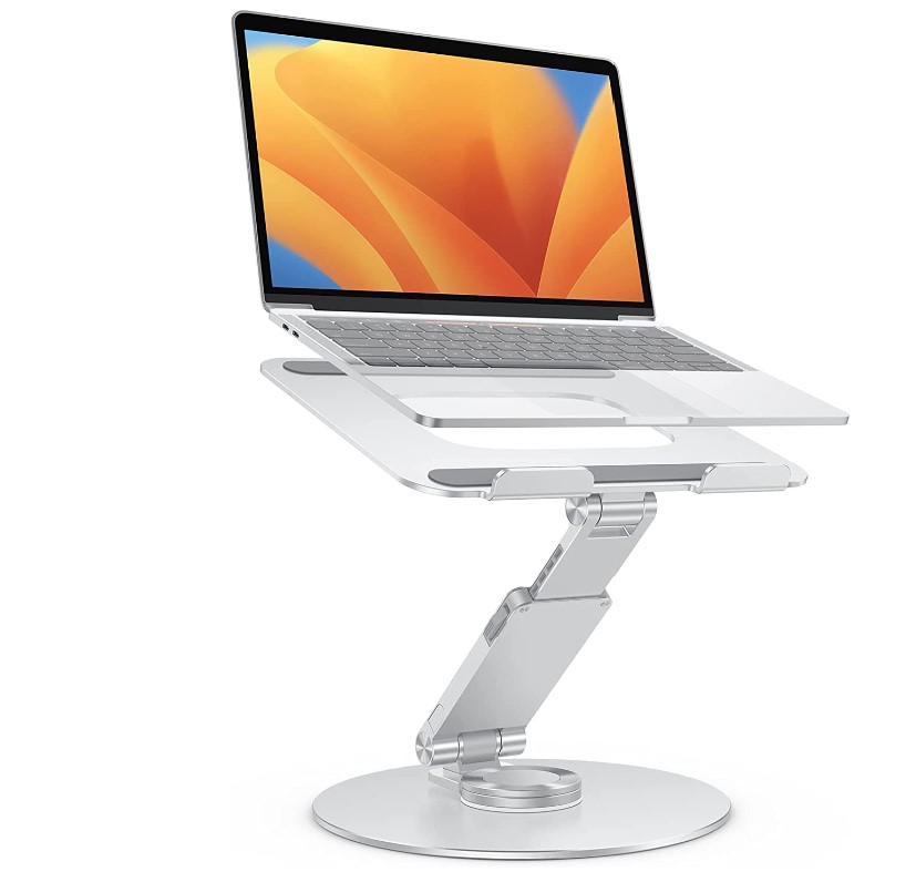 OMOTON Upgraded Laptop Stand for Desk - 360° Rotating Height Adjustable Laptop Riser, Aluminum Foldable Ergonomic Computer Stand Holder for Collaborative Work, Fit MacBook/All Laptops Up to 16 inches