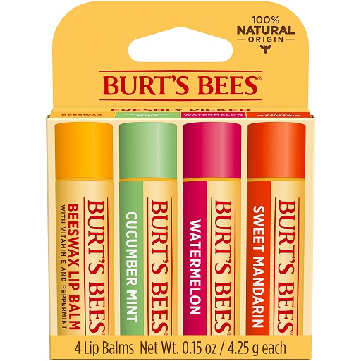 Burt's Bees Lip Balm, Moisturizing Lip Care, for All Day Hydration, 100% Natural, Freshly Picked - Beeswax, Cucumber Mint, Watermelon, & Sweet Mandarin (4 Pack) Freshly Picked 0.15 Ounce  Only $7.51