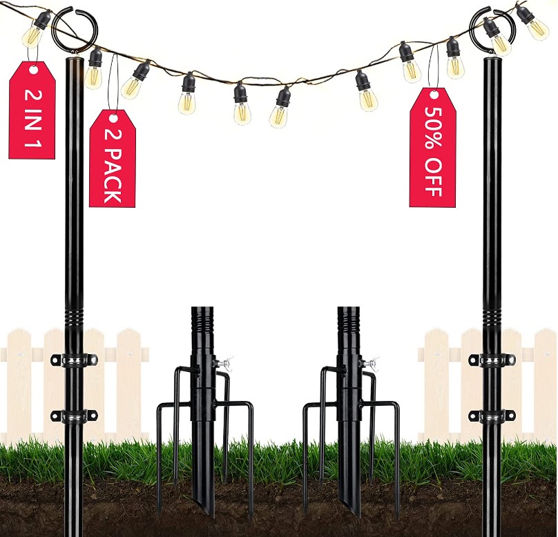 实用好物！SUCHDECO 不锈钢灯杆 2 根，10 英尺长，用于悬挂户外灯串，适用于派对、花园、庭院等，使用折扣码后半价仅售$44.99免运费！