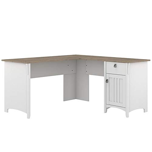 Bush Furniture Salinas L-Shaped Storage | Study Table with Drawers & Cabinets | Home Office Computer Desk, 60W, Pure White and Shiplap Gray, List Price is $309.99, Now Only $219, You Save $90.99
