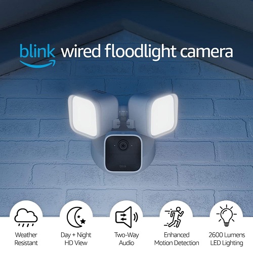 Blink Wired Floodlight Camera – Smart security camera, 2600 lumens, HD live view, enhanced motion detection, built-in siren, Works with Alexa –   Only $49.99
