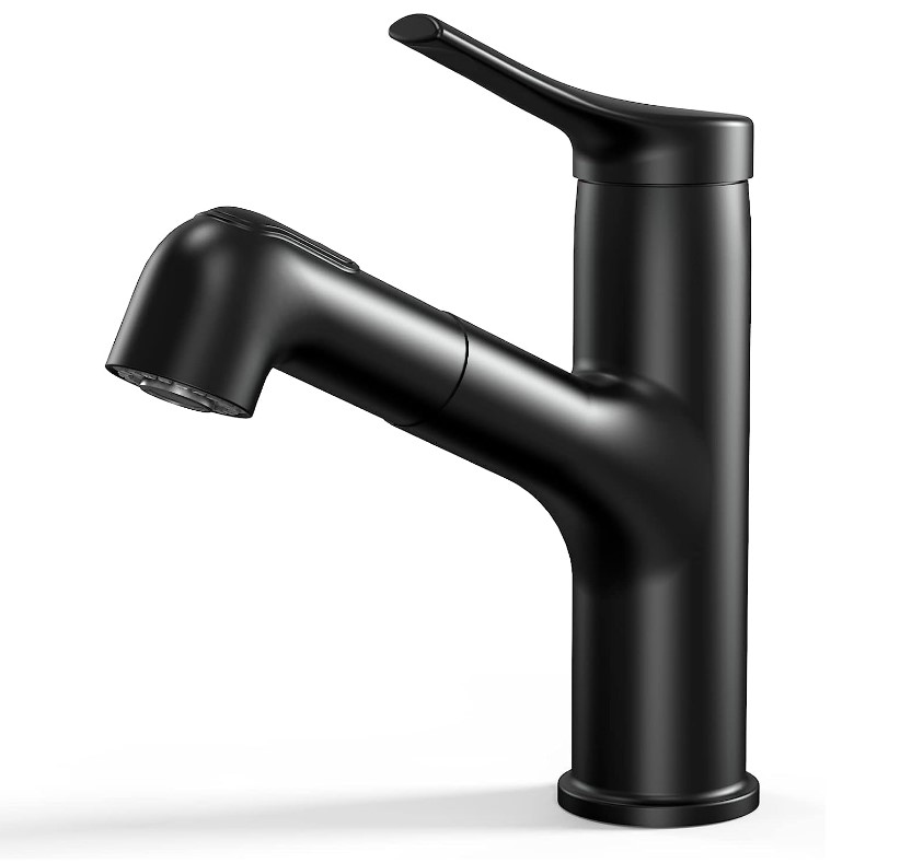 Bathroom Faucet with Pull Out Sprayer - WaterSong Bathroom Basin Faucet with 2 Modes Pull Down Sprayer, Single Handle Bathroom Tap Rotating Spout, Modern Vanity Bathroom Sink Faucet, Matte Black