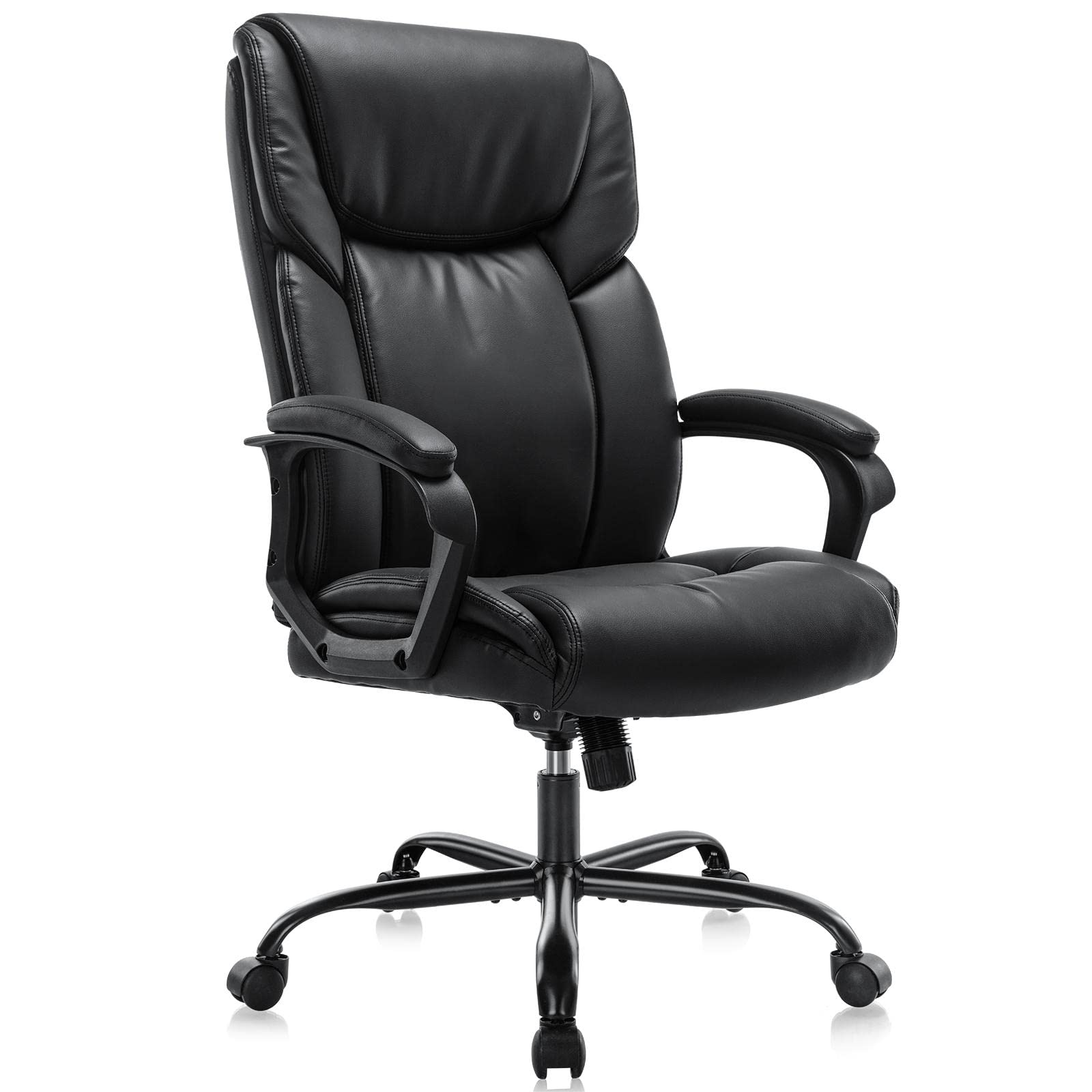 Executive Office Chair - Ergonomic Home Computer Desk Chair for Heavy People with Wheel, Lumbar Support, PU Leather, Adjustable Height & Swivel Modern Classic Black, Now Only $63.56