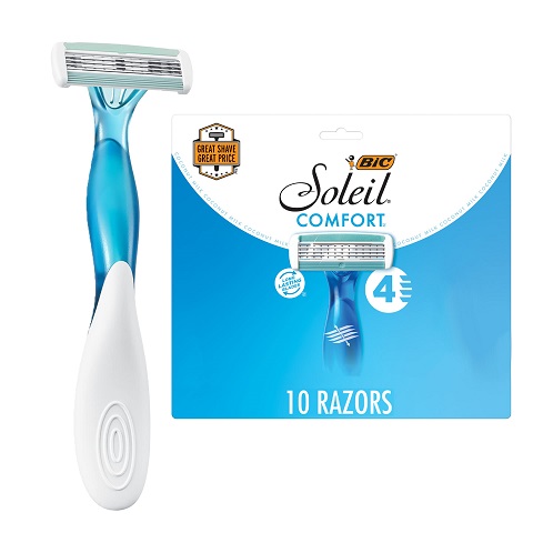 BIC Soleil Comfort Disposable Razors for Women, Sensitive Skin Razor with Aloe Vera and Vitamin E Lubricating Strip and 4 Blades, 10 Piece Razor Set, List Price is $26.99, Now Only $7.25