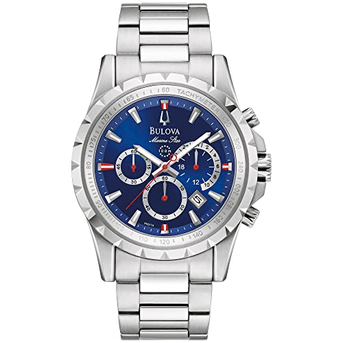 Bulova Men’s Marine Star 6-Hand Quartz Chronograph Stainless Steel Watch, Blue Dial, Tachymeter, 100M Water Resistant (Model: 96B174), List Price is $450, Now Only $179.99, You Save $270.01