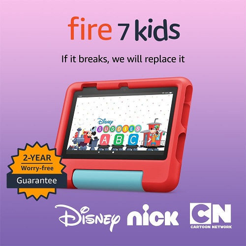 Amazon Fire 7 Kids Tablet (2022) - age 3-7. Included ad-free content and case, parental controls, 10-hour battery, 32 GB, Red 32 GB Red Fire 7 Kids, List Price is $129.99, Now Only $59.99