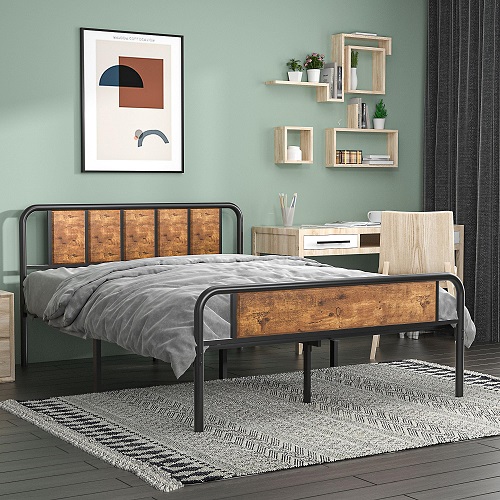 VECELO Queen Size Platform Bed Frame with Wood Headboard/Mattress Foundation/Premium Steel Slats Support/No Box Spring Needed,Brown(Industrial)  Only $113.34