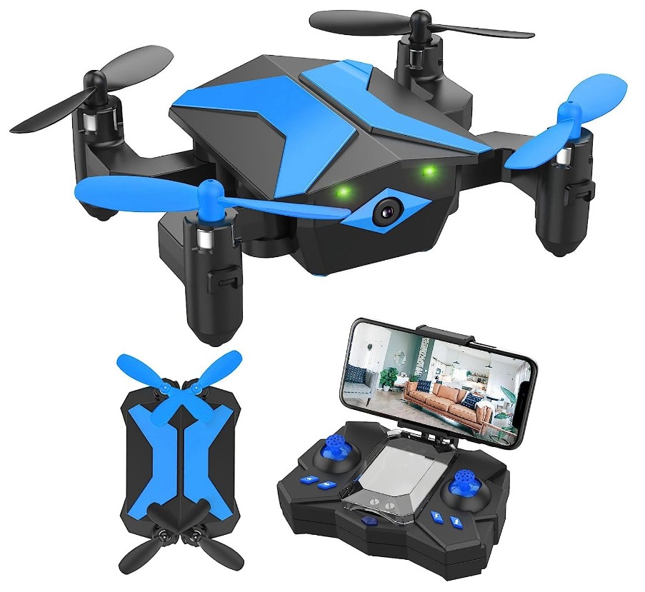 Mini Drone with Camera - Drones for Kids Beginners, RC Quadcopter with App FPV Video, Voice Control, Altitude Hold, Headless Mode, Trajectory Flight, Foldable Kids Drone, Boys Gifts Girls Toys-Blue