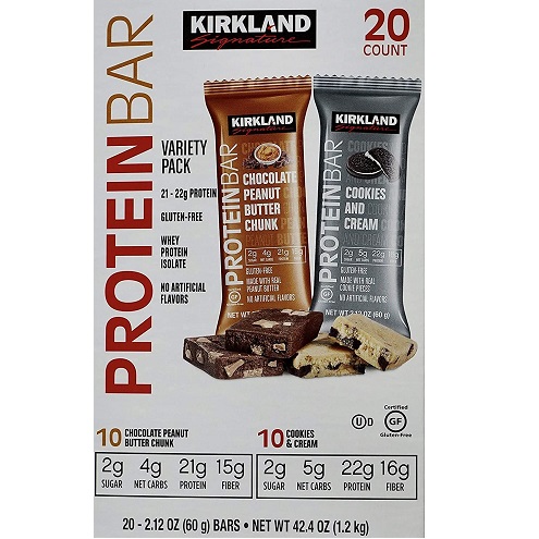 Kirkland Signature Protein Bars Chocolate Peanut Butter Chunk/ Cookies & Cream Flavor, 42.4 Oz, 20 Count, Now Only $20.99