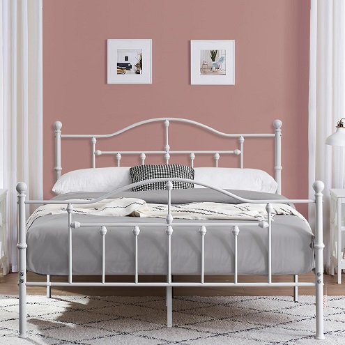 VECELO Queen Bed Frame Mental Platform Mattress Foundation with headboard Footboard Steel Slat Support/No Box Spring Needed/Easy Assembly/Victorian Style/  Only $109.99