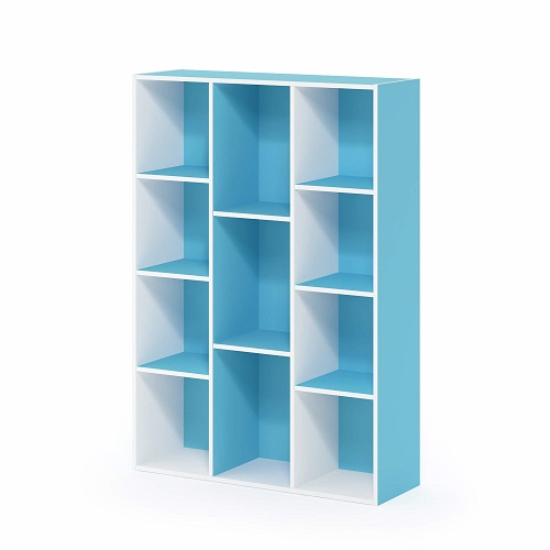 Furinno Luder Bookcase / Book / Storage , 11-Cube, White/Light Blue White/Light Blue 11-Cube Shelf, Only $38.45