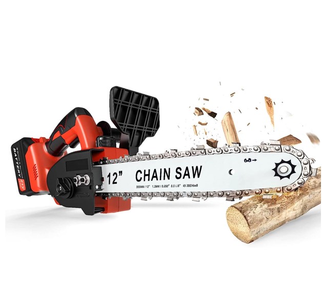Electric Chainsaw Cordless, 12 Inch 3000mAh Battery Power Chainsaw With 2 Chains, Brushless Electric Chain Saw For Trees, Cordless Power Chain Saws For Wood, Chainsaw With Battery And Charger Cutting