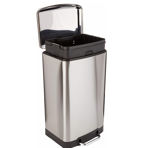 Amazon Basics 40 Liter / 10.5 Gallon Soft-Close, Smudge Resistant Trash Can with Foot Pedal - Brushed Stainless Steel Wide 40L / 10.5 Gallon Brushed Stainless Steel,  Only $37.32