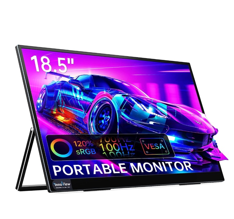 InnoView 18.5 inch Portable Monitor, 100HZ 120% sRGB 1080P FHD IPS Large Portable Monitor for Laptop USB C HDMI HDR Travel Monitor with Kickstand for Mac PC Xbox PS4/5 Switch Laptop Screen Extender