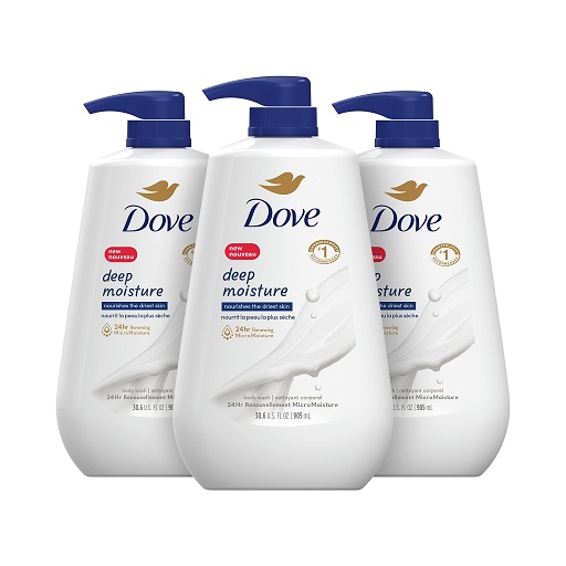 Dove Body Wash with Pump Deep Moisture 3 Count For Dry Skin Moisturizing Skin Cleanser with 24hr Renewing MicroMoisture Nourishes The Driest Skin 30.6 oz 30.6 Fl Oz (Pack of 3), Only $12.77
