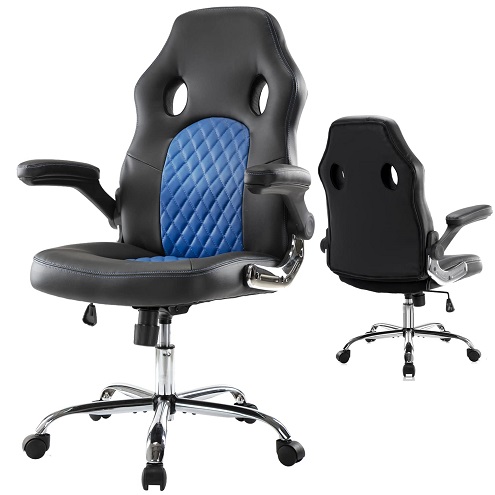 Office Chair, Ergonomic Computer Gaming Chair PU Leather Comfortable Swivel Task Home Office Desk Chair High Back with Adjustable Padded Armrests, Blue,  Now Only $53.45