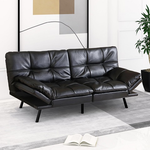 IULULU Black Futon Bed, Memory Foam Couch Daybed Convertible Foldable Loveseat Faux Leather Sleeper Sofa,  Only $199.99