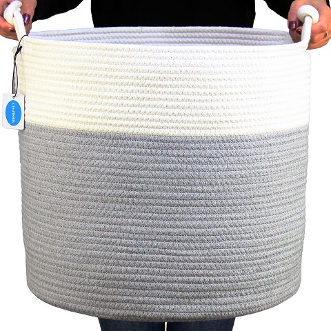 Casaphoria Woven Cotton Rope Basket with Handle for Nursery,Round Storage Basket for Bathroom,Large Blanket Basket for Living Room,Tall Laundry Hamper Woven for Laundry,Light  $14.17