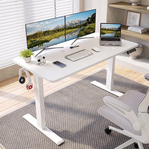 STARY Height Adjustable Electric Standing Desk with Whole Board, Modern, White White Frame/Walnut Top, List Price is $159.99, Now Only $115, You Save $44.99