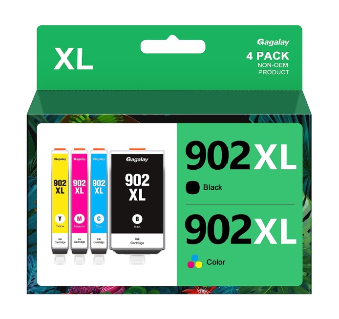 Gagalay 902XL Ink Cartridges Combo Pack Compatible for HP 902 XL 902XL Ink Cartridge Work with Officejet 6978 6968 6960 6962 6970 6954 6958 6950 6951 Printers (4 Pack)