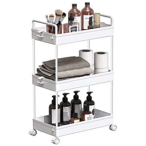 SOLEJAZZ Rolling Storage Cart, 3 Tier Utility Cart Mobile Slide Out Organizer, Bathroom Standing Rack Shelving Unit Organizer for Kitchen, Bathroom, Laundry Room, White, Only $19.99