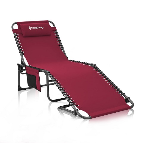 KingCamp Portable Lounge Chair 4-Fold Folding Camping Cot Adjustable Patio Reclining with Pillow Pocket Lightweight Heavy Duty for Garden Yard Lawn Sunbathing Wine,  Only $58.66
