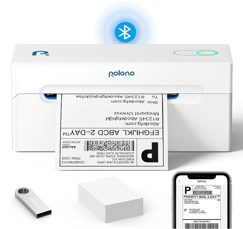 實用好物，相當白菜！POLONO 藍牙熱敏運輸標籤印表機，支持4x6的標籤寬度，附送快閃記憶體盤和一疊標籤紙，適用於家庭和小型企業，折上折后僅售$58.97免運費！
