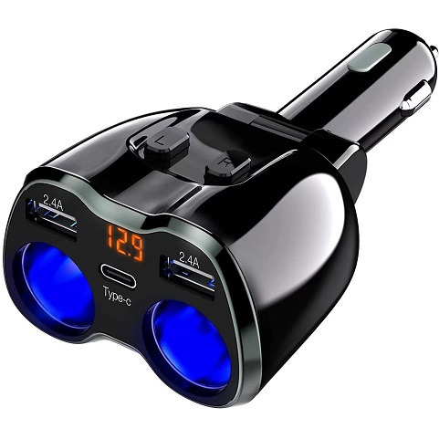 USB C Car Charger, 2 Sockets Cigarette Lighter Splitter 12/24V 80W Dual USB Type-C Ports Separate Switch LED Voltage Display Built-in Replaceable 10A Fuse  ,Only $14.99