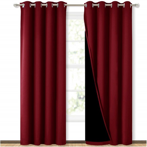 NICETOWN 100% Blackout Curtains with Black Liner Backing, Thermal Insulated Curtains for Living Room, Noise Reducing Drapes,  Set of 2 W52 x L84 Burgundy Red,  Only $28.77