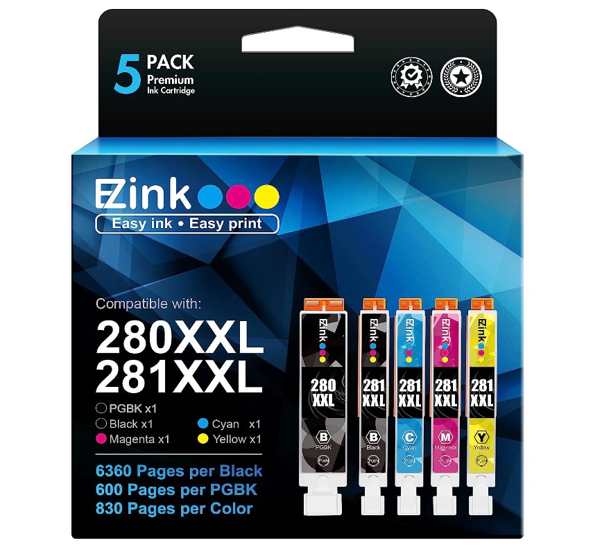 E-Z Ink (TM Compatible TR8620a Ink Cartridge Replacement for Canon PGI-280XXL CLI-281XXL 280 XXL 281 XXL Compatible with TR8620a TR8620 TS702a TS9520 TS9521C TR8520 TS6220 TS6320 TS8220 (5 Pack)