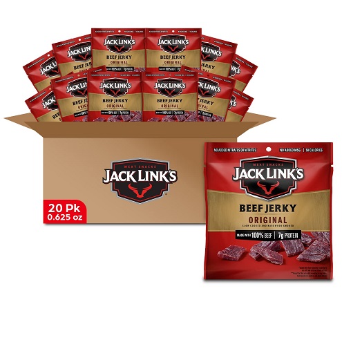 Jack Link's Beef Jerky, Original, Multipack Bags - Flavorful Meat Snack for Lunches, Ready to Eat - 7g of Protein, Made with Premium Beef, No Added MSG** - 0.625 oz (Pack of 20)),  Now Only $15.55