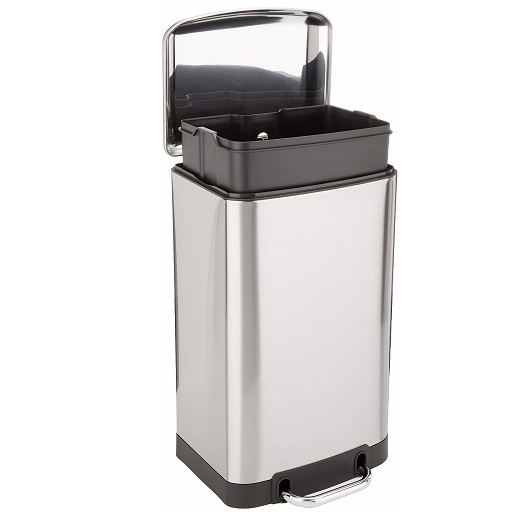 Amazon Basics Smudge Resistant Small Rectangular Trash Can with Soft-Close Foot Pedal, 20 Liter / 5.3 Gallon, Nickel Wide 20L / 5.3 Gallon Nickel, Only $20.84