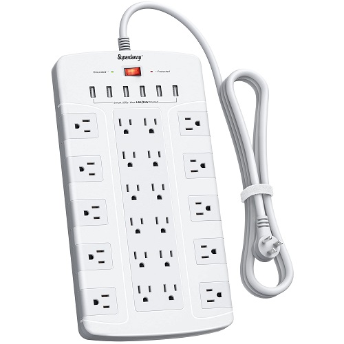 Power Strip Surge Protector, SUPERDANNY Power Strip with 22 Outlets & 6 USB Ports, 6.5Ft Extension Cord Flat Plug, 1875W/15A, 1050 Joules,, Now Only $27.89