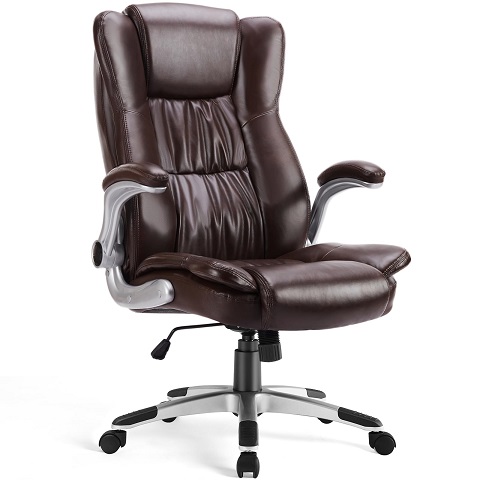 Ergonomic Office Chair High Back Executive Office Desk Chairs with Lumbar Support Flip-up Padded Armrests, PU Leather Office Chair Big and Tall Computer Desk Chair Adjustable Height,Only $99.99