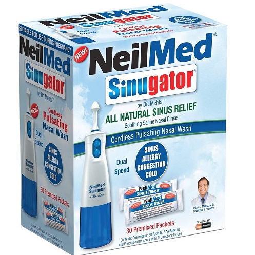 NeilMed Sinugator Cordless Pulsating Nasal Wash Kit with One Irrigator, 30 Premixed Packets and 3 AA Batteries $20.42
