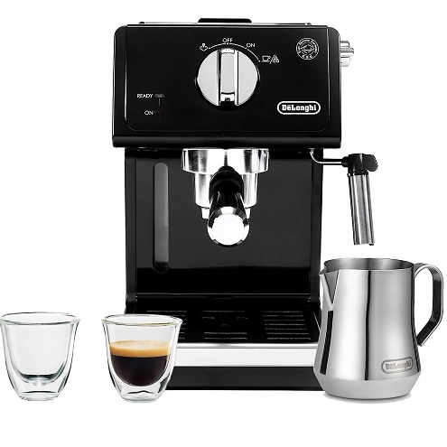 De'Longhi ECP3120 15 Bar Espresso Machine with Espresso Glasses and Stainless Steel Milk Frothing Pitcher Black + Espresso Glasses + Milk Pitcher,  Only $149.95