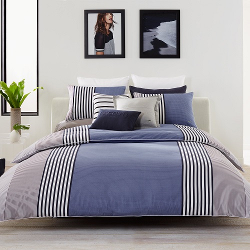 Lacoste Meribel Cotton Bedding Set, King Duvet, Blue/White Duvet Set - King Blue/White, List Price is $315, Now Only $96.31, You Save $218.69