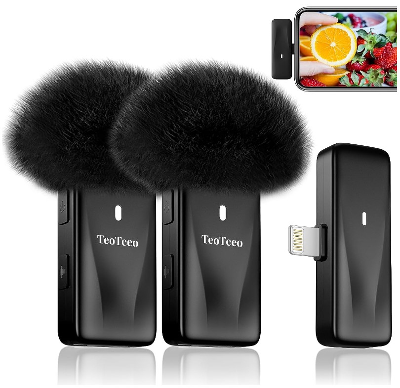 卡哇伊，白菜價！TeoTeeo 無線領夾式iPhone iPad麥克風套裝，帶1個發射器和2個接收器，音質佳噪音小，接收距離達120呎，折上折后僅售$15.99