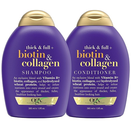 史低价！OGX Thick & Full Biotin & Collagen 维生素 胶原蛋白 洗发水 +护发 套装，13 oz/瓶，原价$18.58，现仅售$9.21，免运费！