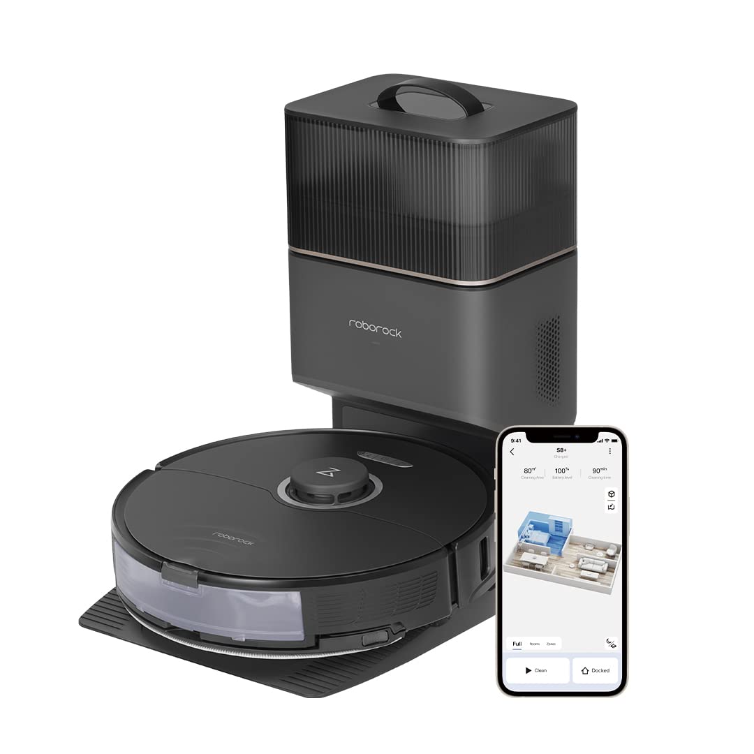 roborock S8+ Robot Vacuum, Sonic Mop with Self-Empty Dock, Stores up to 60-Days of Dust, Auto Lifting Mop, Ultrasonic Carpet Detection, 6000Pa Suction, Black S8+ (Black), Now Only $799.99