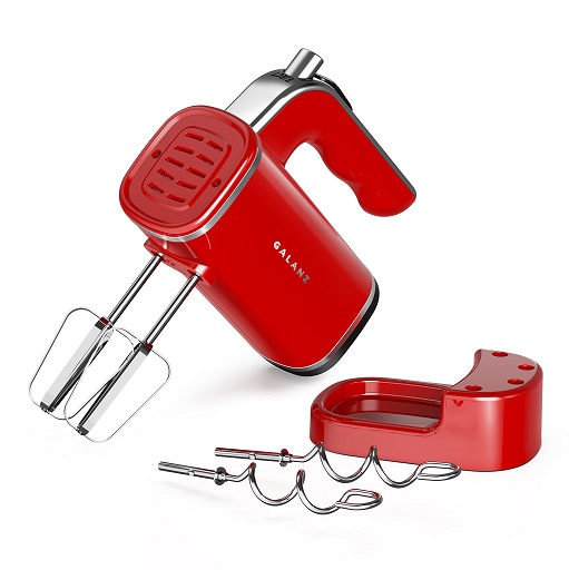 Galanz 5-Speed Lightweight Electric Hand Mixer with Dough Hooks, Beaters, & Storage Base + Simple Eject Button, 5 Speeds + Turbo, 150W, Retro Red, Only $24.15