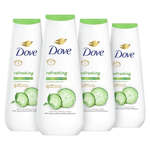 Dove Body Wash Refreshing Cucumber and Green Tea 4 Count Refreshes Skin Cleanser That Effectively Washes Away Bacteria While Nourishing Your Skin (Pack of 4), Only $11.68