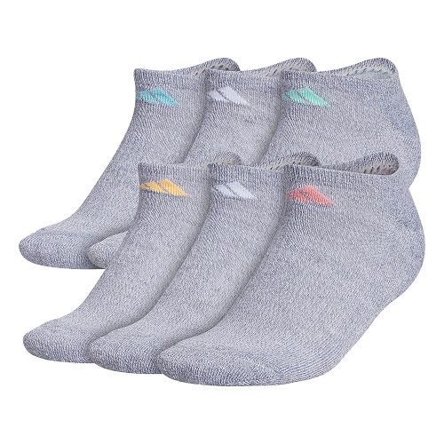 adidas Women's Athletic Cushioned No Show Socks (6-Pair) Low Profile Look with Arch Compression for a Secure Fit Medium Grey/Bliss Pop/Clear Mint, List Price is $22, Now Only $10, You Save $12