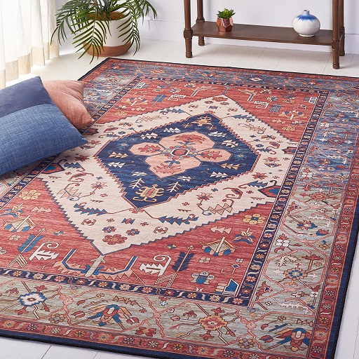 SAFAVIEH Tucson Collection Area Rug - 8' x 10', Rust & Blue, Traditional Persian Design, Non-Shedding Machine Washable & Slip Resistant Ideal for High Traffic Areas (TSN153P) 8' x 10'  , Only  $98.99